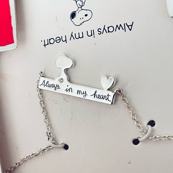 NWT Peanuts 14K Gold-Flash Plated Two-Tone Always In My Heart Pendant Necklace - Picture 4 of 11